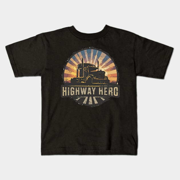 Retro Vintage Truck Driver Trucker Highway Kids T-Shirt by TopTees